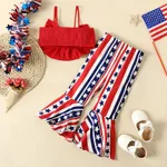 Independence Day 2pcs Toddler Girl Bow Front Smocked Crop Cami Top and Flared Pants Set  image 2