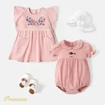 Toddler Girl 100% Cotton Crepe Floral Embroidered Lace Detail Ruffle-sleeve Dress  image 5