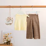 2pcs Baby Girl Texture Solid Sleeveless Top and Pants Set  image 4