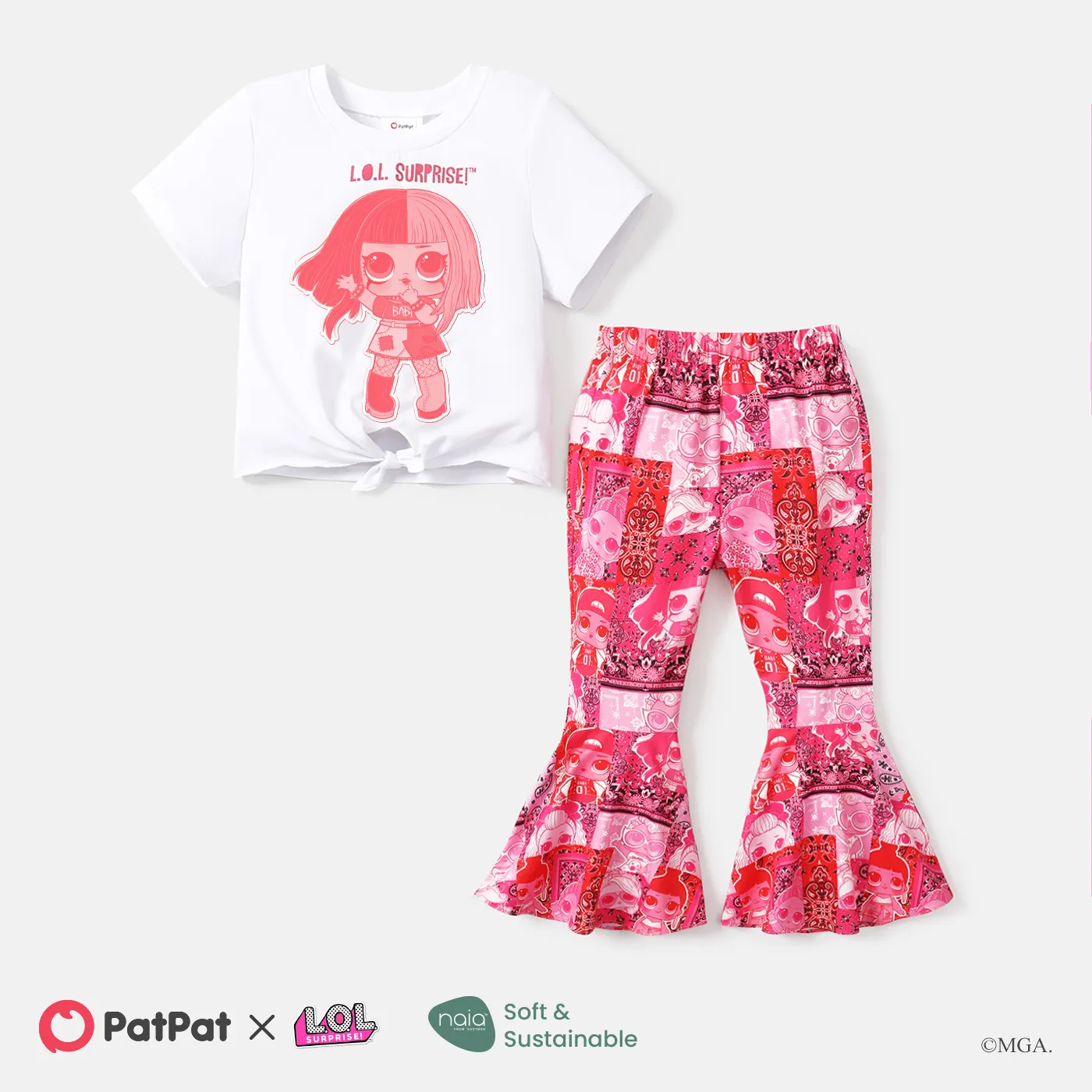 

L.O.L. SURPRISE! Toddler/Kid Girl 2pcs Character Print Naia™ Short-sleeve Tee and Flared Pants Set