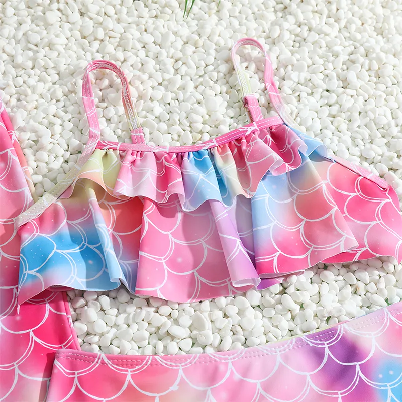 3pcs Kid Girl Mermaid Swimsuit Pink big image 1
