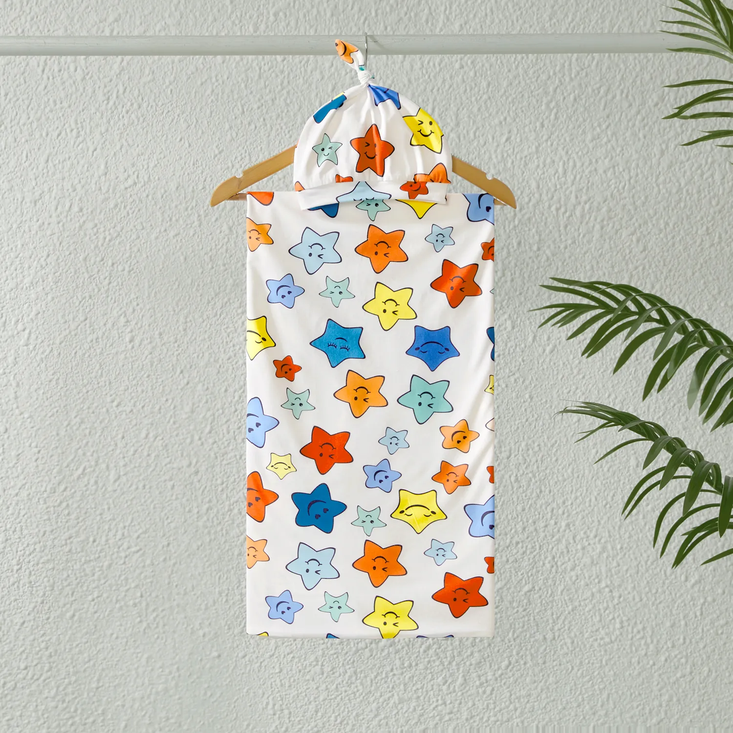 Family Matching Allover Colorful Stars Print Belted Robe and Swaddle Blanket or Cotton Short-sleeve Striped Tee Sets  image 2