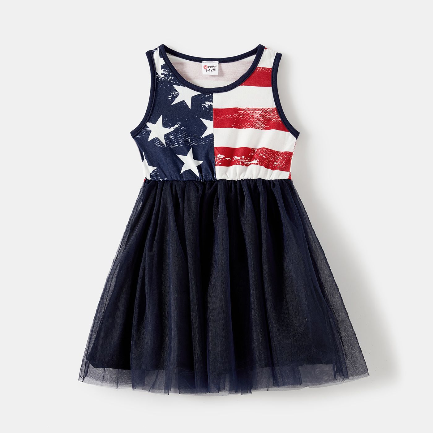 Independence Day Family Matching Star & Striped Print Spliced Tank Dresses And Short-sleeve T-shirts Sets