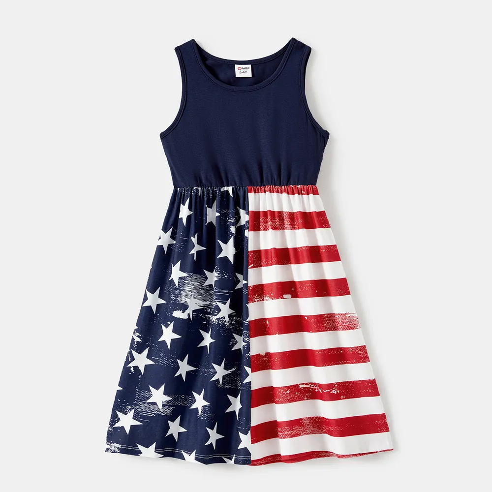 Independence Day Family Matching Star & Striped Print Spliced Tank Dresses and Short-sleeve T-shirts Sets big image 10