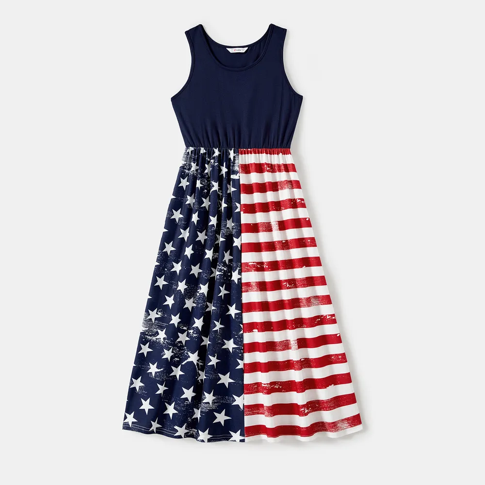 Independence Day Family Matching Star & Striped Print Spliced Tank Dresses and Short-sleeve T-shirts Sets big image 14
