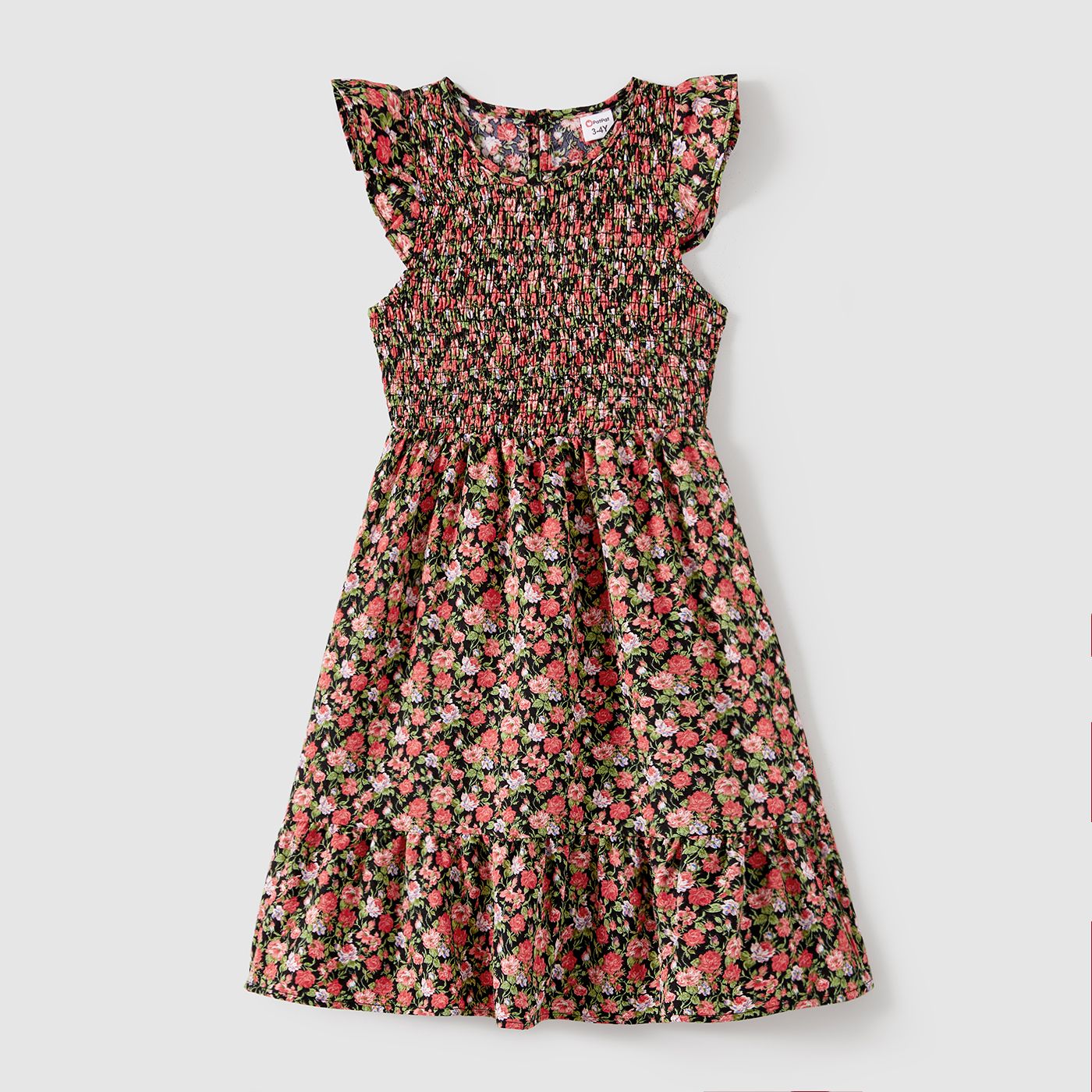 Family Matching Allover Floral Print Flutter-sleeve Dresses And Short-sleeve T-shirts Sets