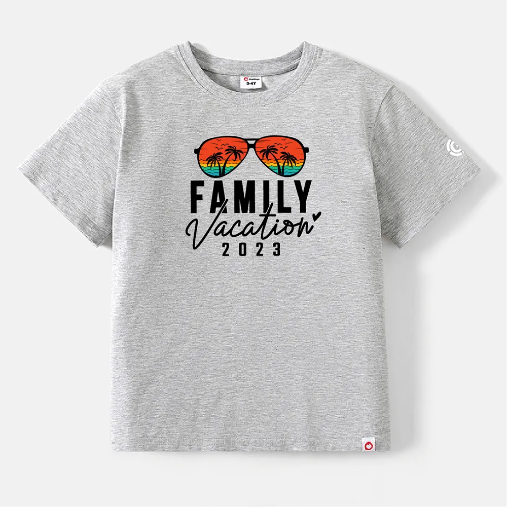 Go-Neat Water Repellent and Stain Resistant Family Matching Glasses & Letter Print Short-sleeve Tee  big image 7