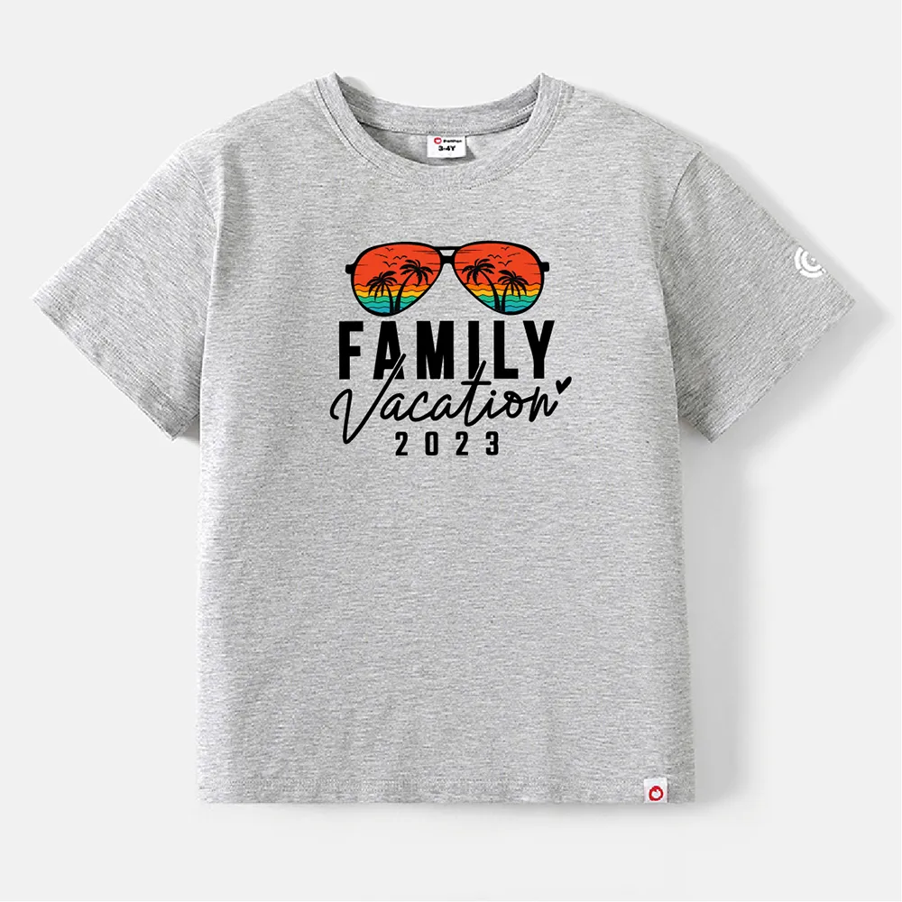 Go-Neat Water Repellent and Stain Resistant Family Matching Glasses & Letter Print Short-sleeve Tee big image 7
