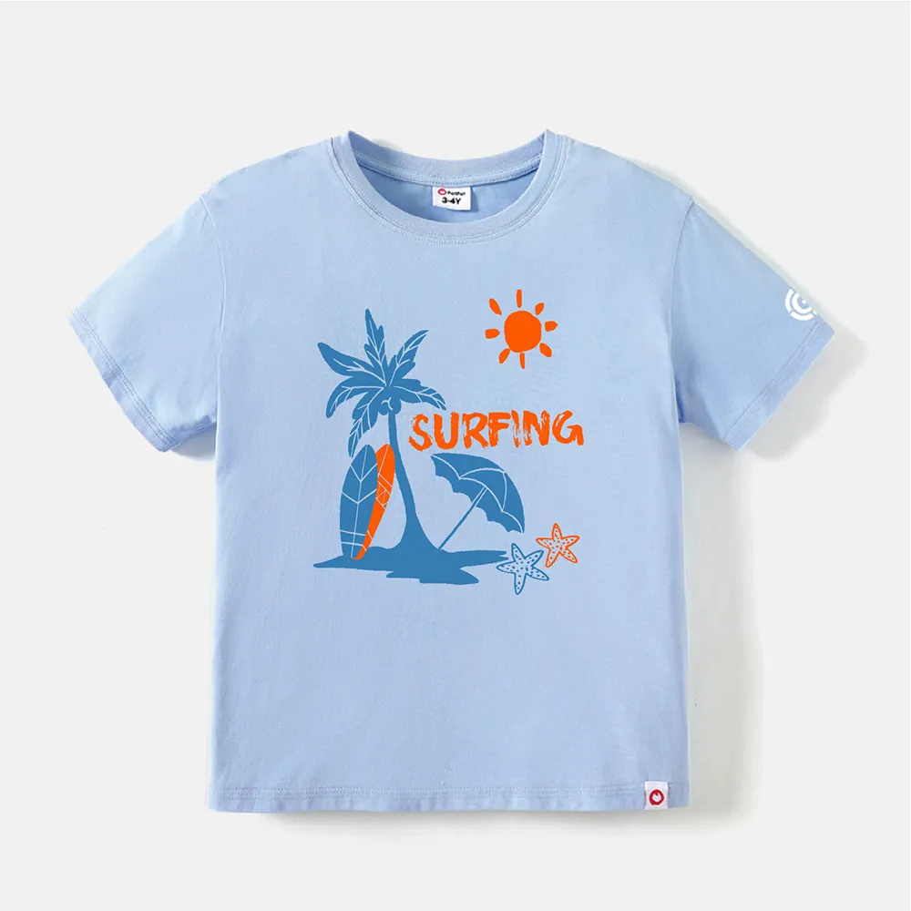 [5Y-14Y] Go-Neat Water Repellent and Stain Resistant Kid Boy/Girl Graphic Print Short-sleeve Tee Light Blue