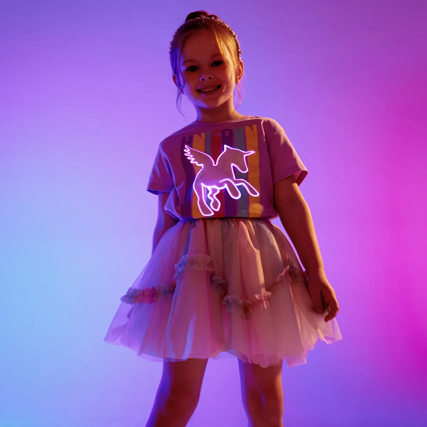 Go-Glow Illuminating T-shirt with Light Up Unicorn Including Controller (Built-In Battery) Light Purple image 4