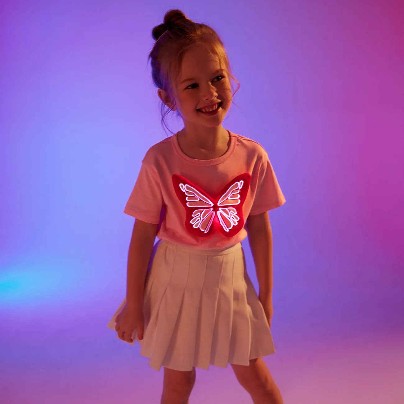 小童 女 立體造型 甜美 蝴蝶 短袖 T恤 粉色 big image 1