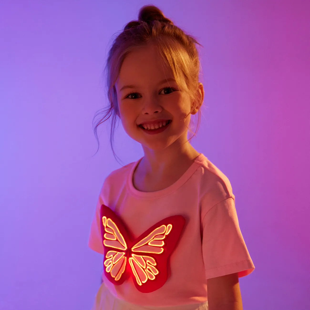 小童 女 立體造型 甜美 蝴蝶 短袖 T恤 粉色 big image 1