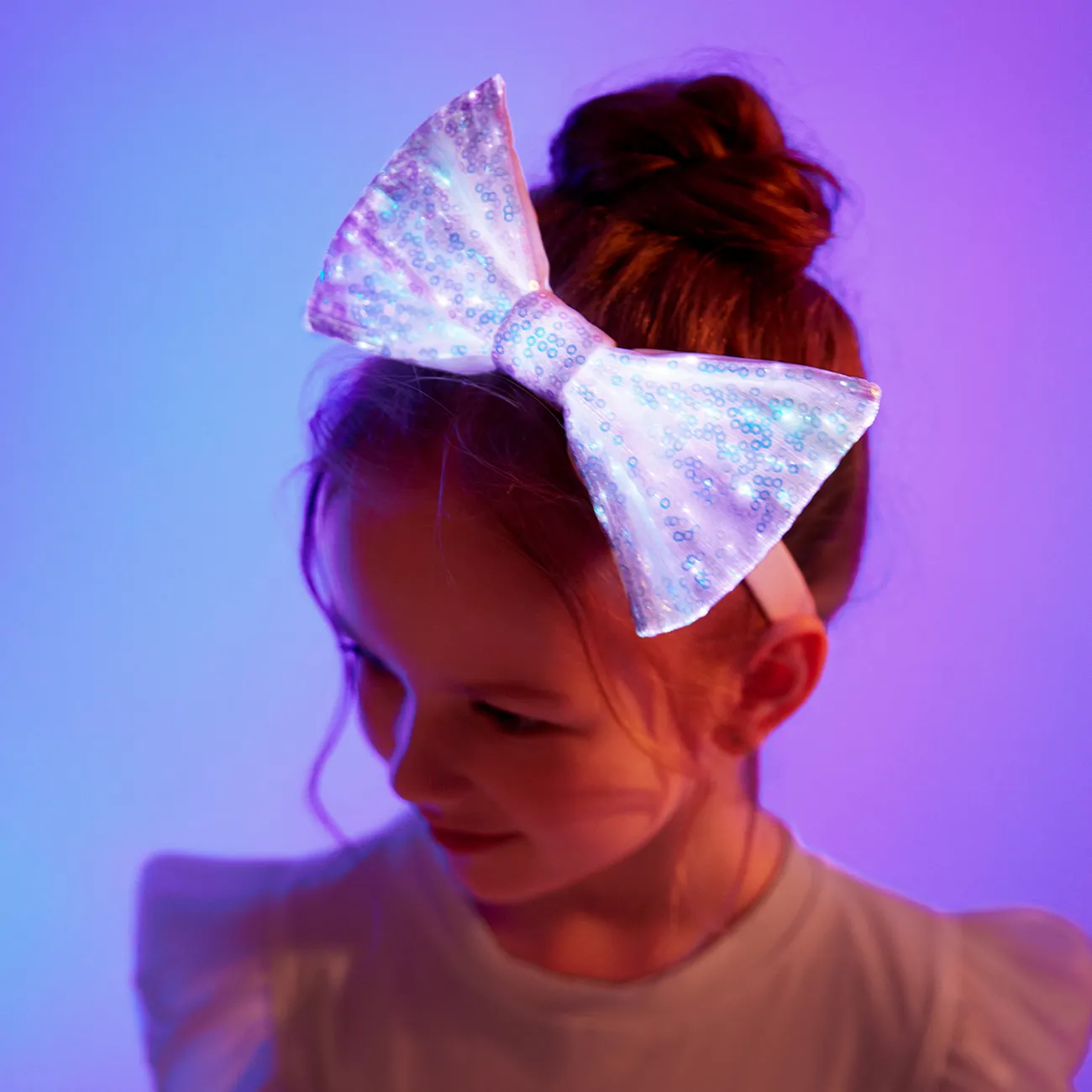 Go-Glow Light Up Bowknot Hair Ties With Controller (Built-In Battery) White big image 1