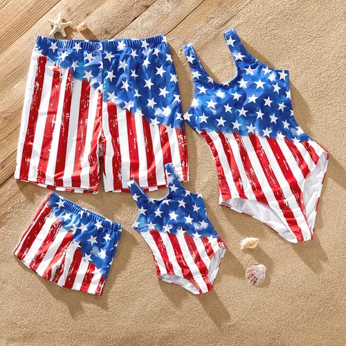 Independence Day Family Matching Star & Striped Print One-piece Swimsuit or Swim Trunks Shorts