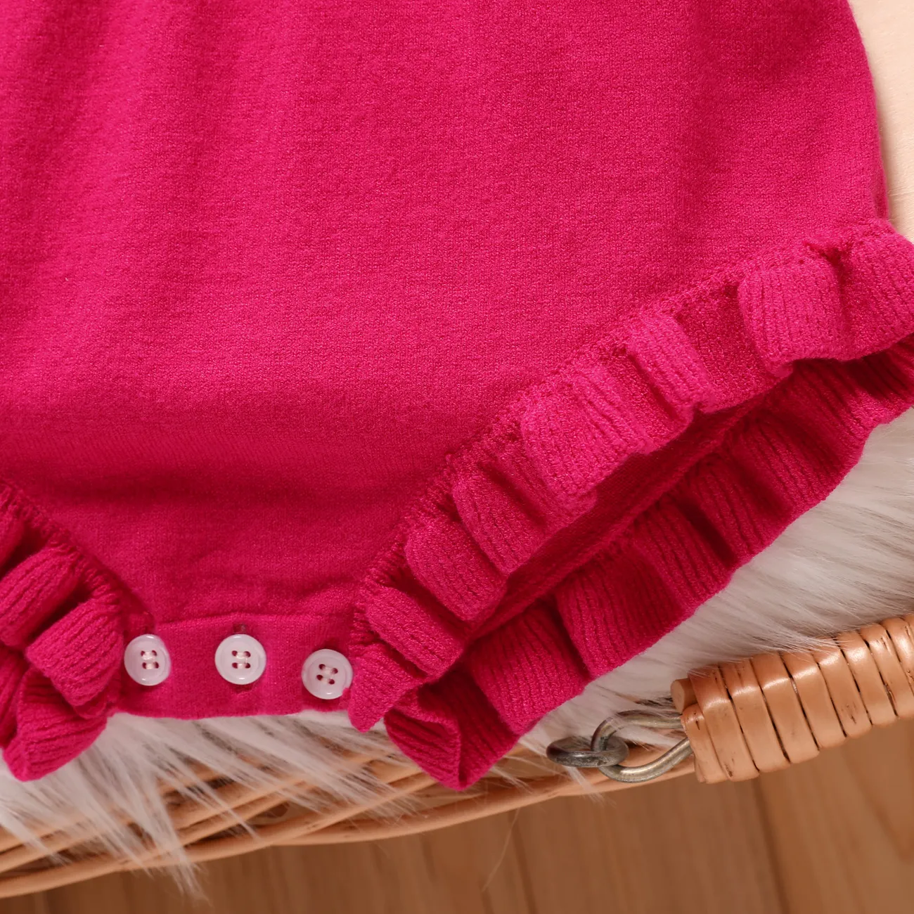 嬰兒 女 荷葉邊 基礎 無袖 連身衣 玫紅色 big image 1