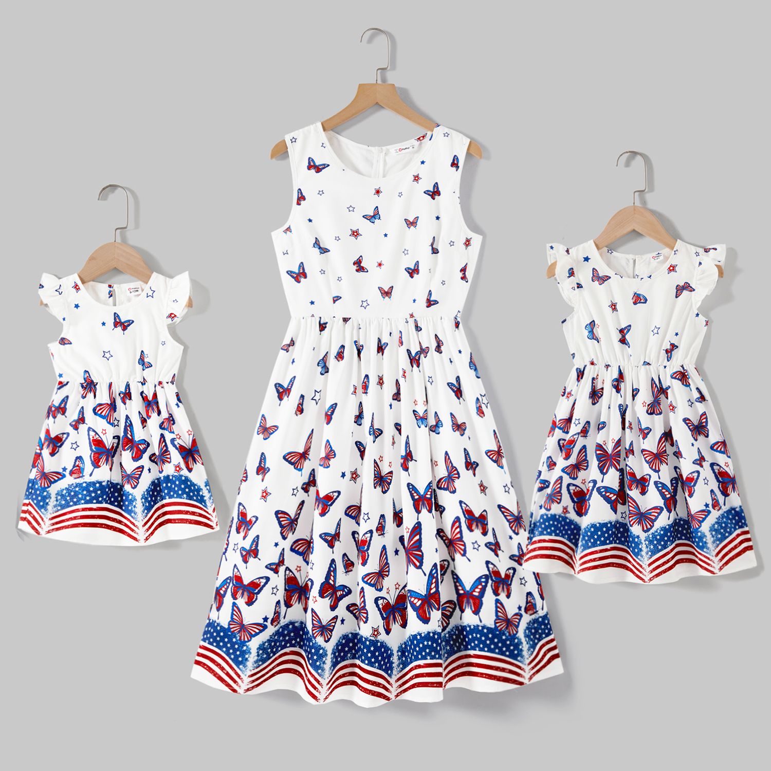 Independence Day Mommy And Me Allover Butterfly Print Sleeveless Dresses
