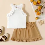 2pcs Baby Girl Ruffled Trim Solid Ribbed Halter Top and 100% Cotton Skirt Set  image 2