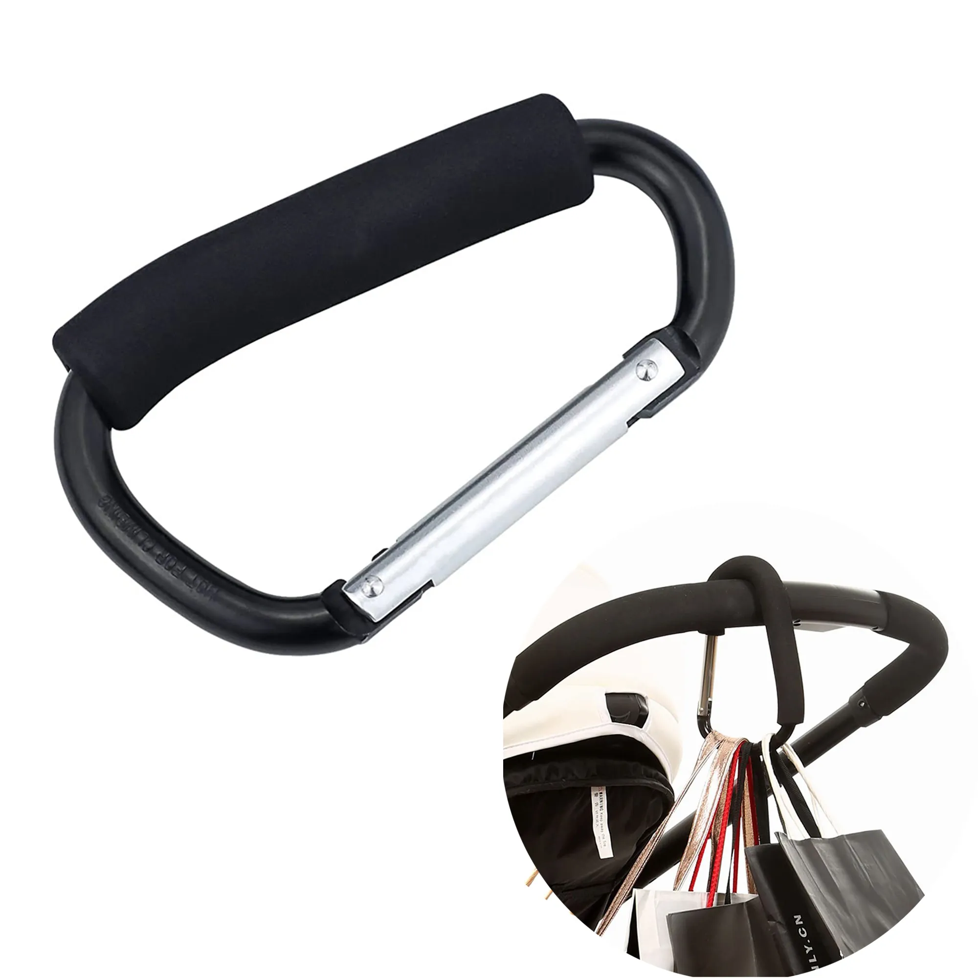 D-size Large Stroller Hanging Buckle Vegetable Lifter Grocery Bag Shopping Bag Stand Handle Tool Multifunctional Spring Hook Trolley Hook Set Storage Accessories with Soft Foam Handle