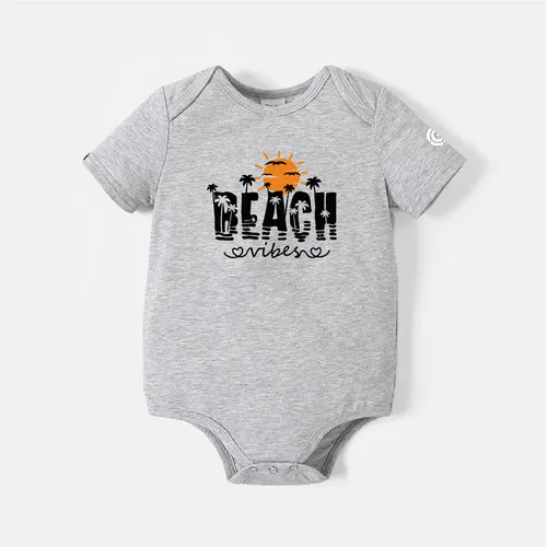 Go-Neat Water Repellent and Stain Resistant Family Matching Beach & Letter Print Short-sleeve Tee