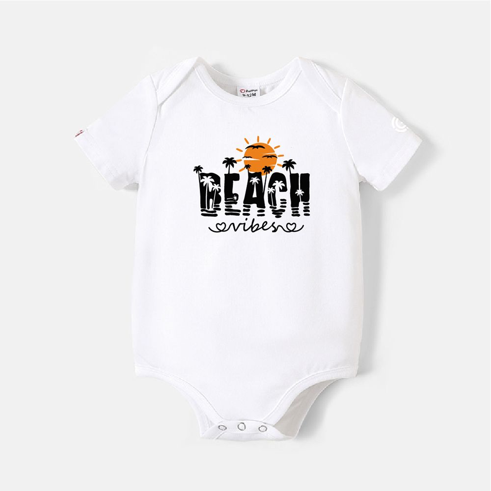 Go-Neat Water Repellent And Stain Resistant Family Matching Beach & Letter Print Short-sleeve Tee