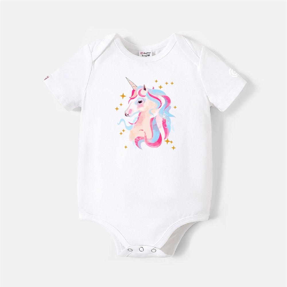 Go-Neat Water Repellent And Stain Resistant Mommy And Me Unicorn Print Short-sleeve Tee