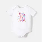 Go-Neat Water Repellent and Stain Resistant Mommy and Me Unicorn Print Short-sleeve Tee White