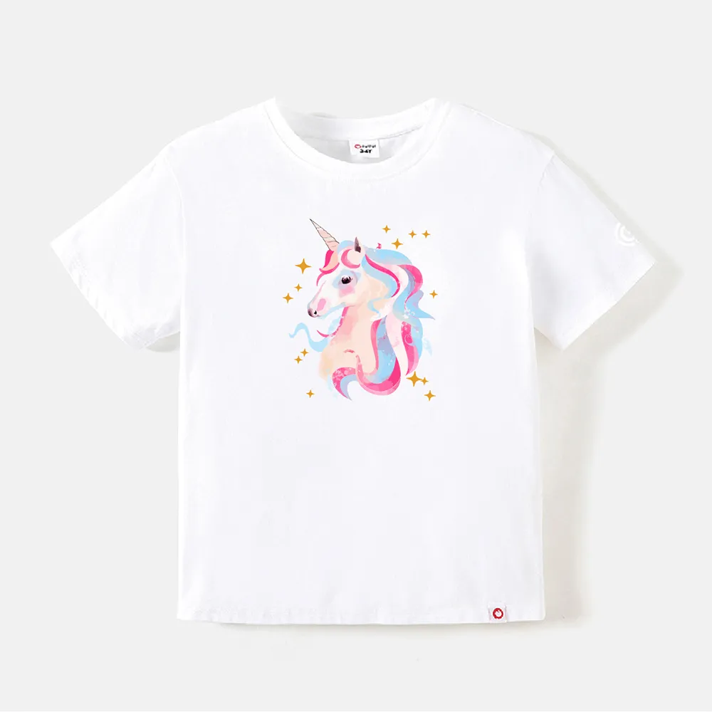 Go-Neat Water Repellent and Stain Resistant Mommy and Me Unicorn Print Short-sleeve Tee White big image 1