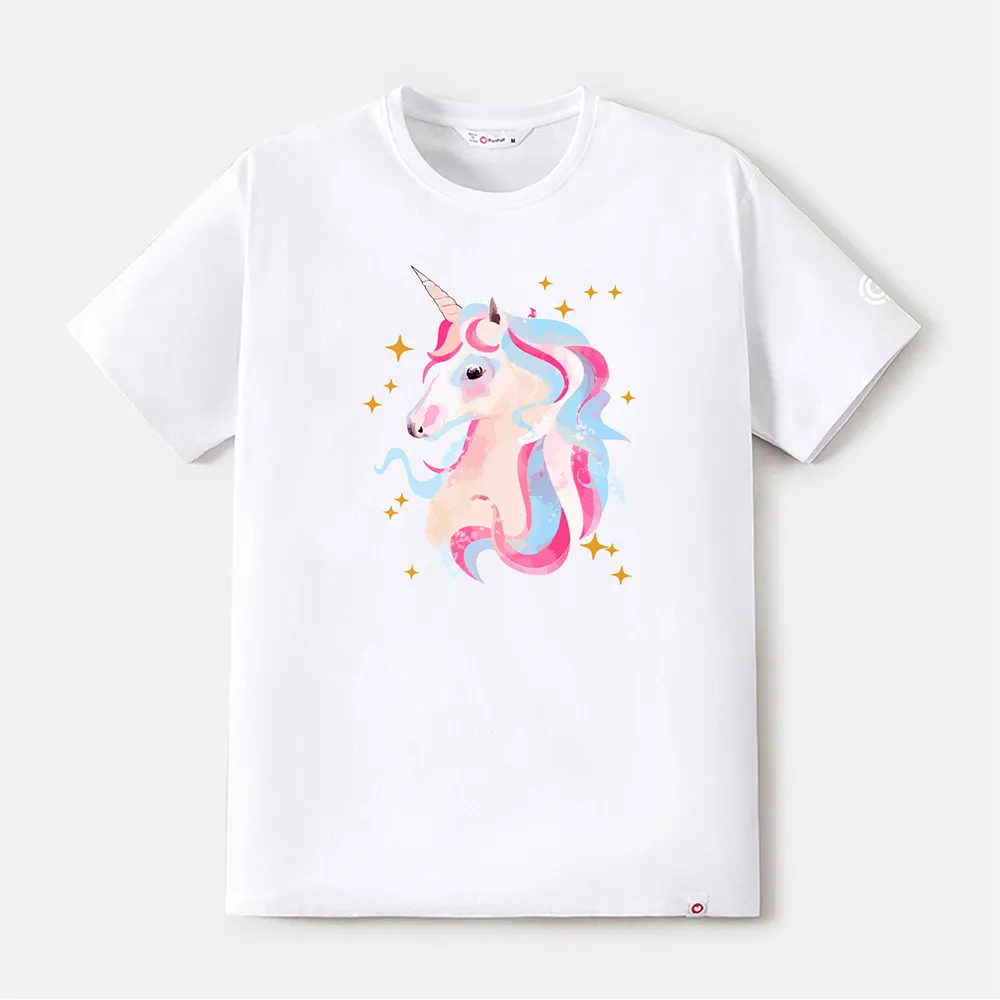 Go-Neat Water Repellent and Stain Resistant Mommy and Me Unicorn Print Short-sleeve Tee White big image 1