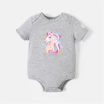 Go-Neat Water Repellent and Stain Resistant Mommy and Me Unicorn Print Short-sleeve Tee Light Grey