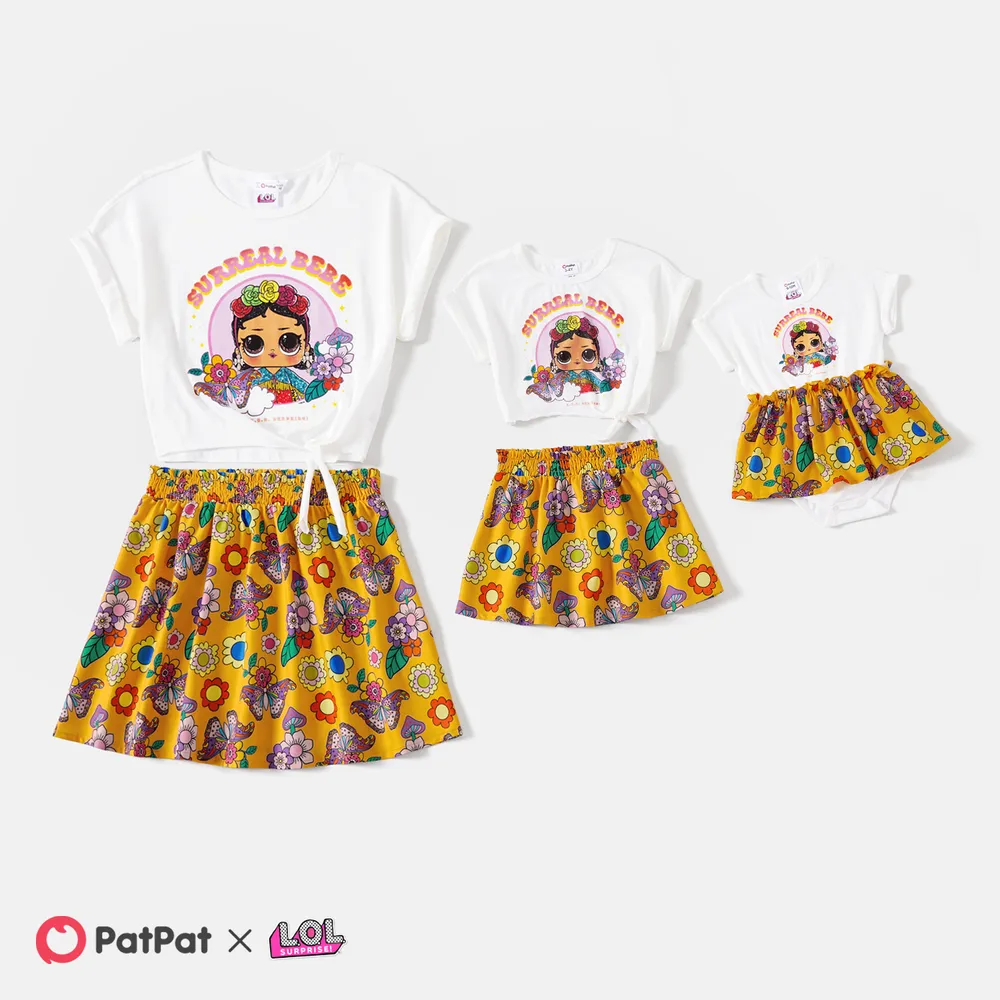 L.O.L. Surprise Mommy and Me 2pcs Cotton Short-sleeve Knot Front Graphic Tee and Allover Print Skirt Set  big image 4