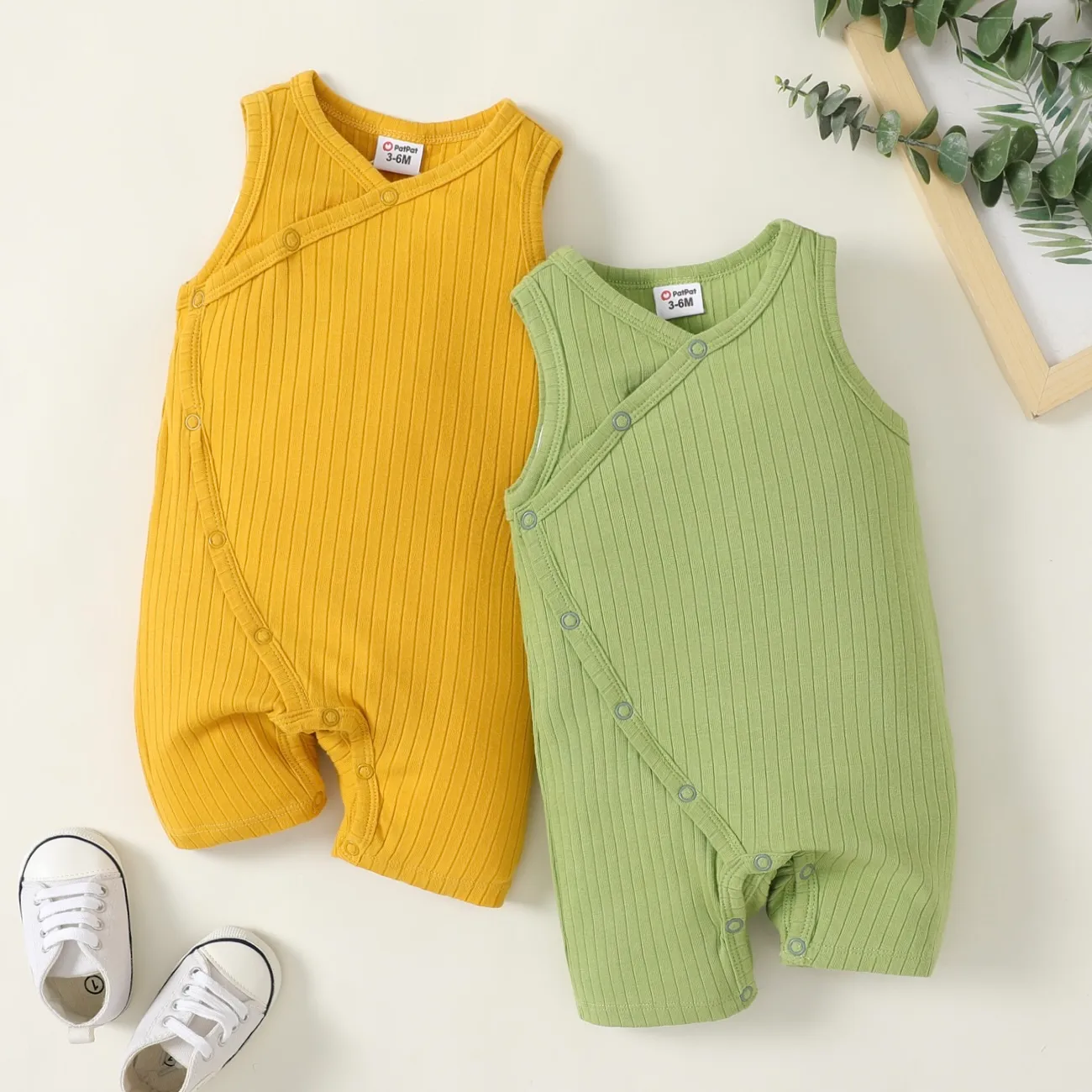 Baby Boy Cotton Rib-knit Solid Tank Jumpsuit
