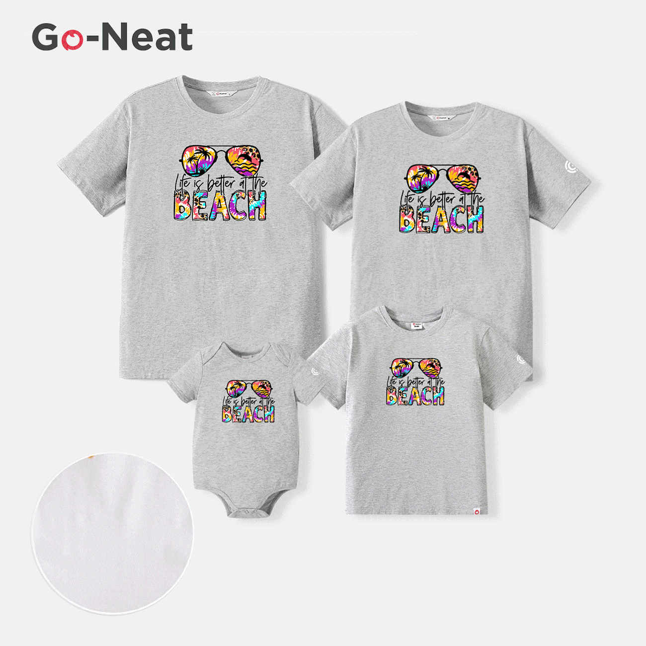 Go-Neat Water Repellent and Stain Resistant Family Matching Glasses & Letter Print Short-sleeve Tee Light Grey big image 1