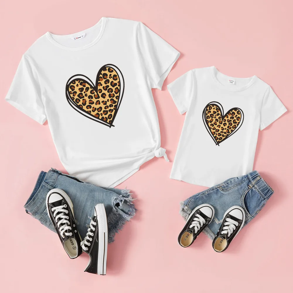 Mommy and Me Leopard Heart Print Cotton Short-sleeve Tee big image 13