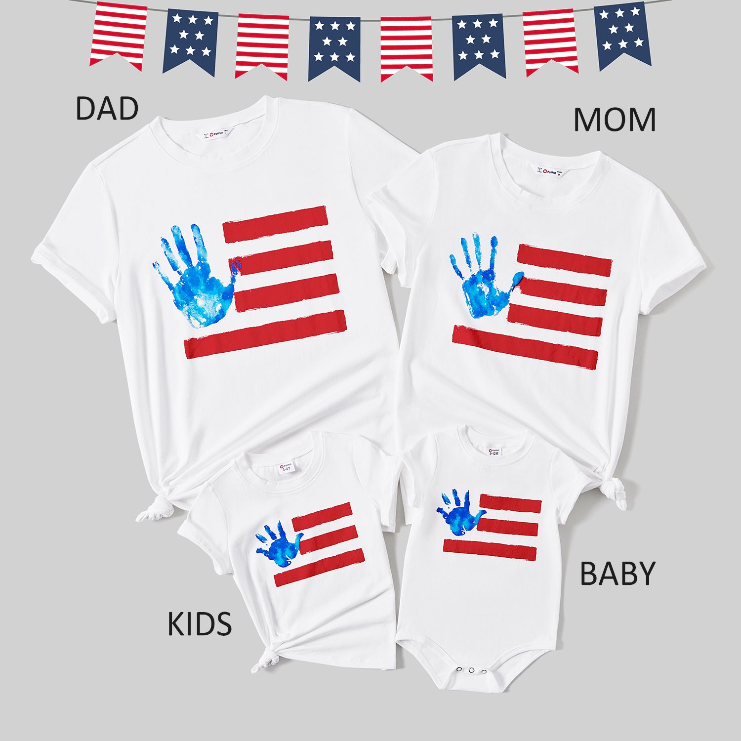 

Independence Day Family Matching Handprint & Stripe Print Cotton Short-sleeve Tops