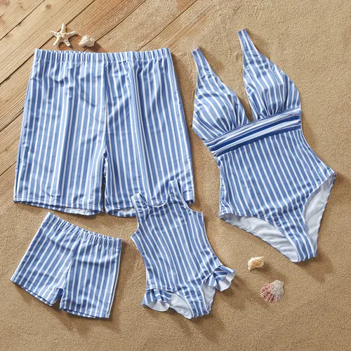 Family Matching Allover Stripe Pattern One-piece Swimsuit or Swim Trunks Shorts