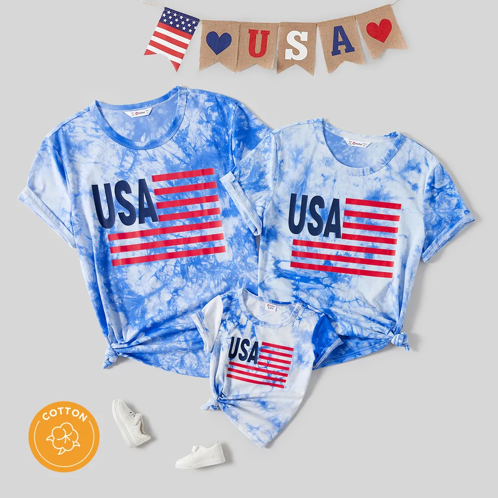 Independence Day Family Matching Graphic Print Tie Dye Short-sleeve T-shirts  big image 2