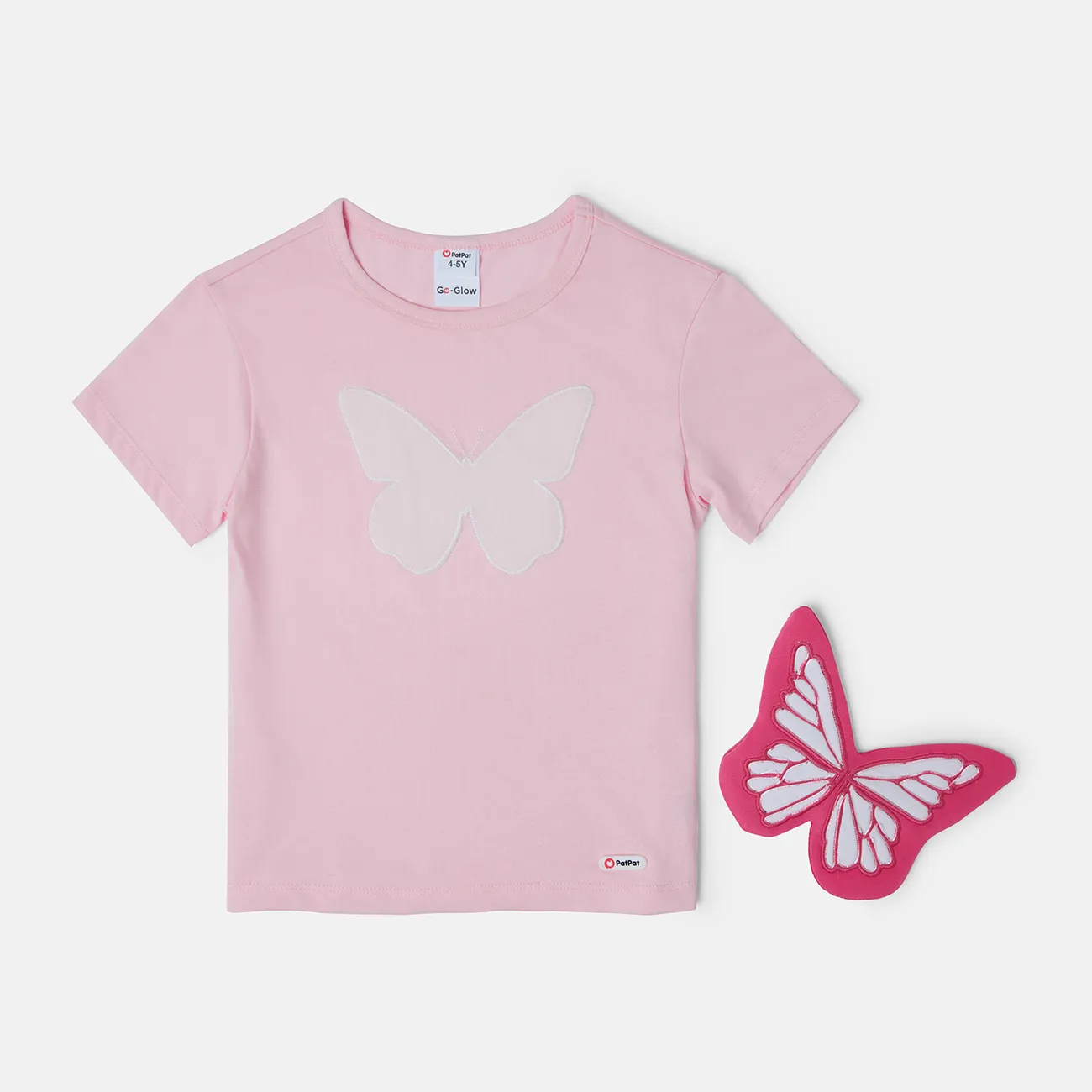 Enfant en bas âge Fille Hypersensible Doux Papillon Manches courtes T-Shirt Rose big image 1