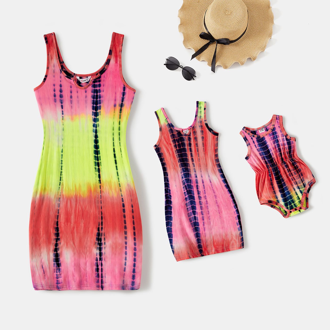 

Mommy and Me Colorful Tie Dye Notched Neck Tank Dresses