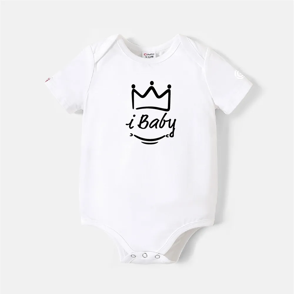 Go-Neat Water Repellent and Stain Resistant Family Matching Crown & Letter Print Short-sleeve Tee White