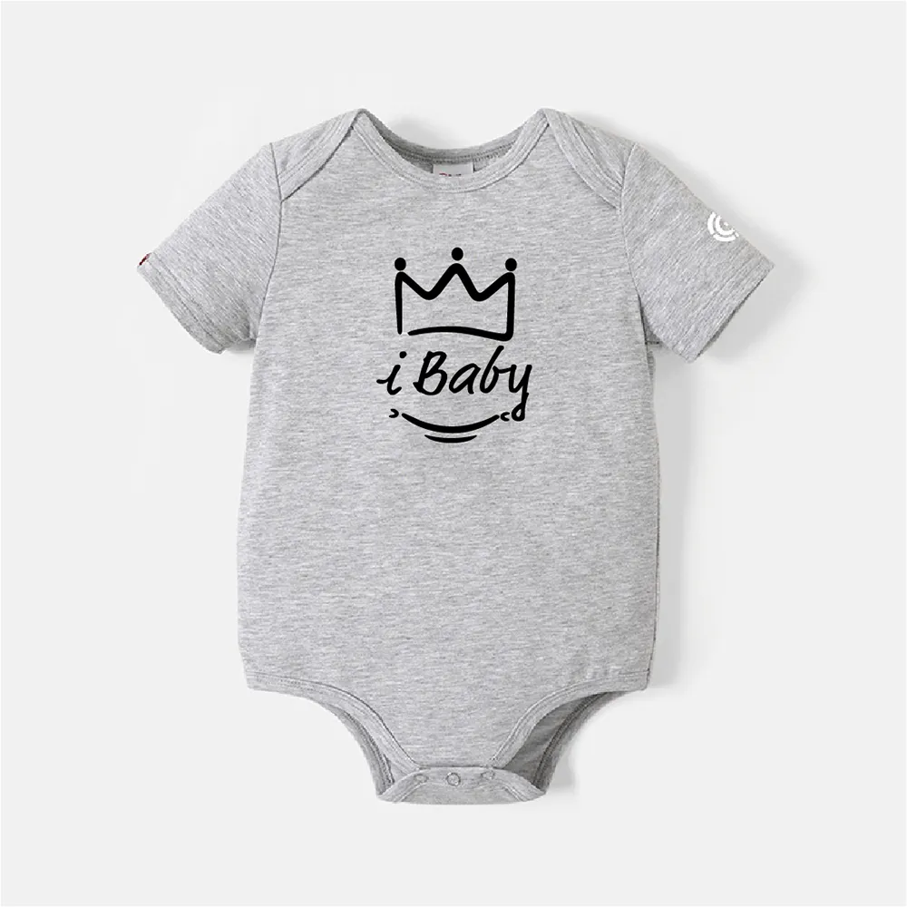 Go-Neat Water Repellent and Stain Resistant Family Matching Crown & Letter Print Short-sleeve Tee Light Grey big image 1