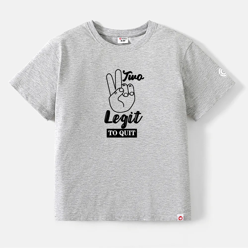 Go-Neat Water Repellent and Stain Resistant Family Matching Gesture & Letter Print Short-sleeve Tee Light Grey big image 1