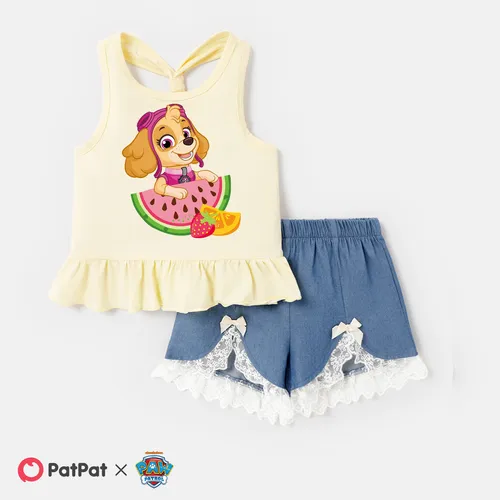 PAW Patrol Toddler Girl 2pcs Character Print Ruffle Hem Tank Top and Lace Trim Shorts Set