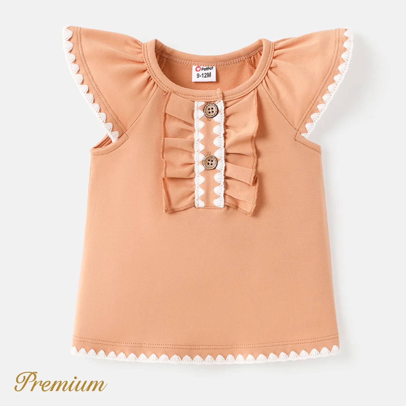 Baby Girl Button Front Ruffle Trim Flutter-sleeve Top