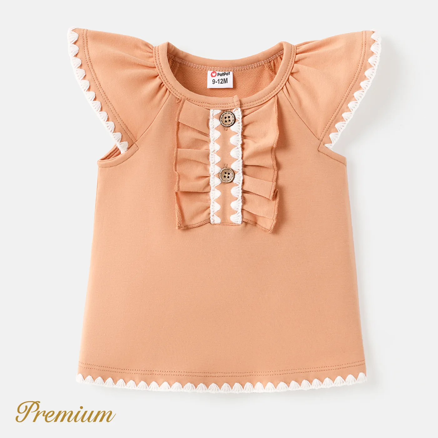 Baby Girl Button Front Ruffle Trim Flutter-sleeve Top Lightorangepowder