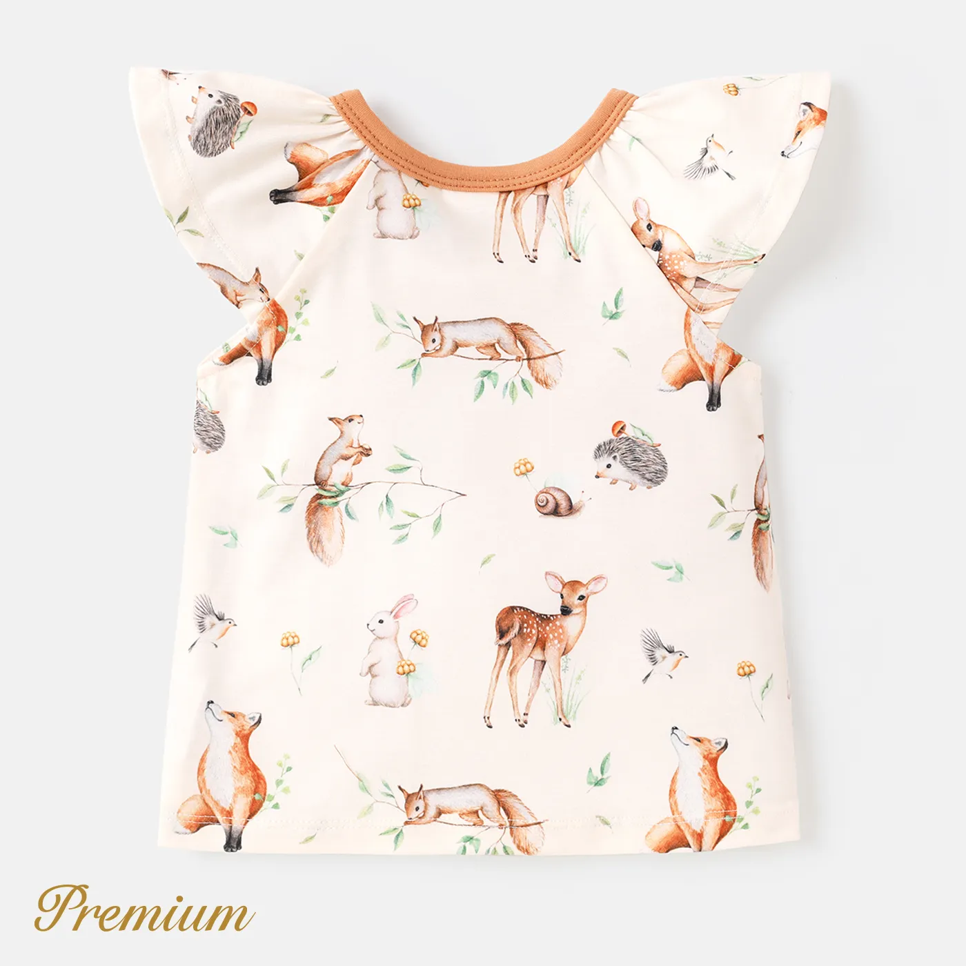 Baby Girl Button Front Ruffle Trim Flutter-sleeve Top Almond Beige image 3