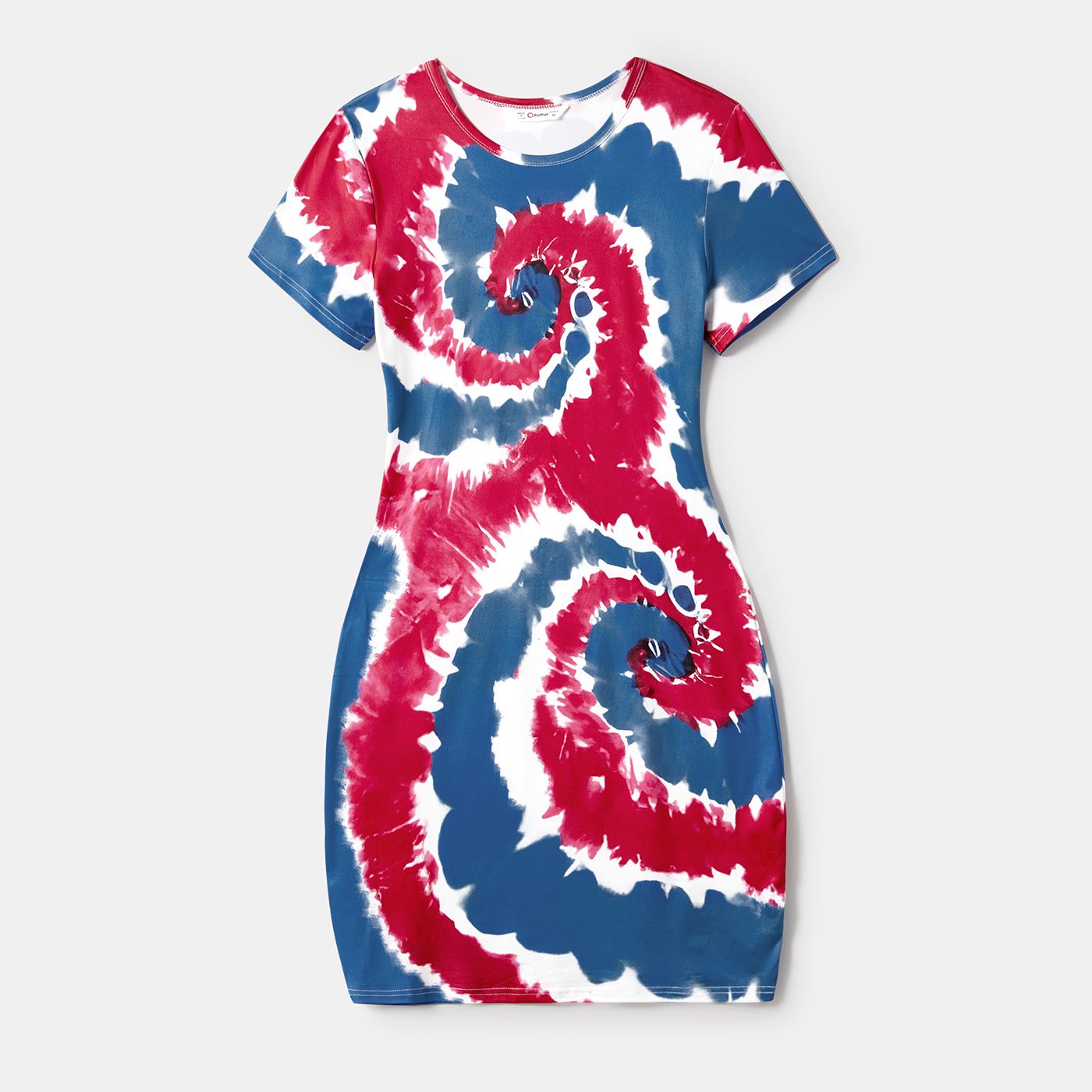 Independence Day Family Matching Tie Dye Short-sleeve Tunic Dresses And T-shirts Sets
