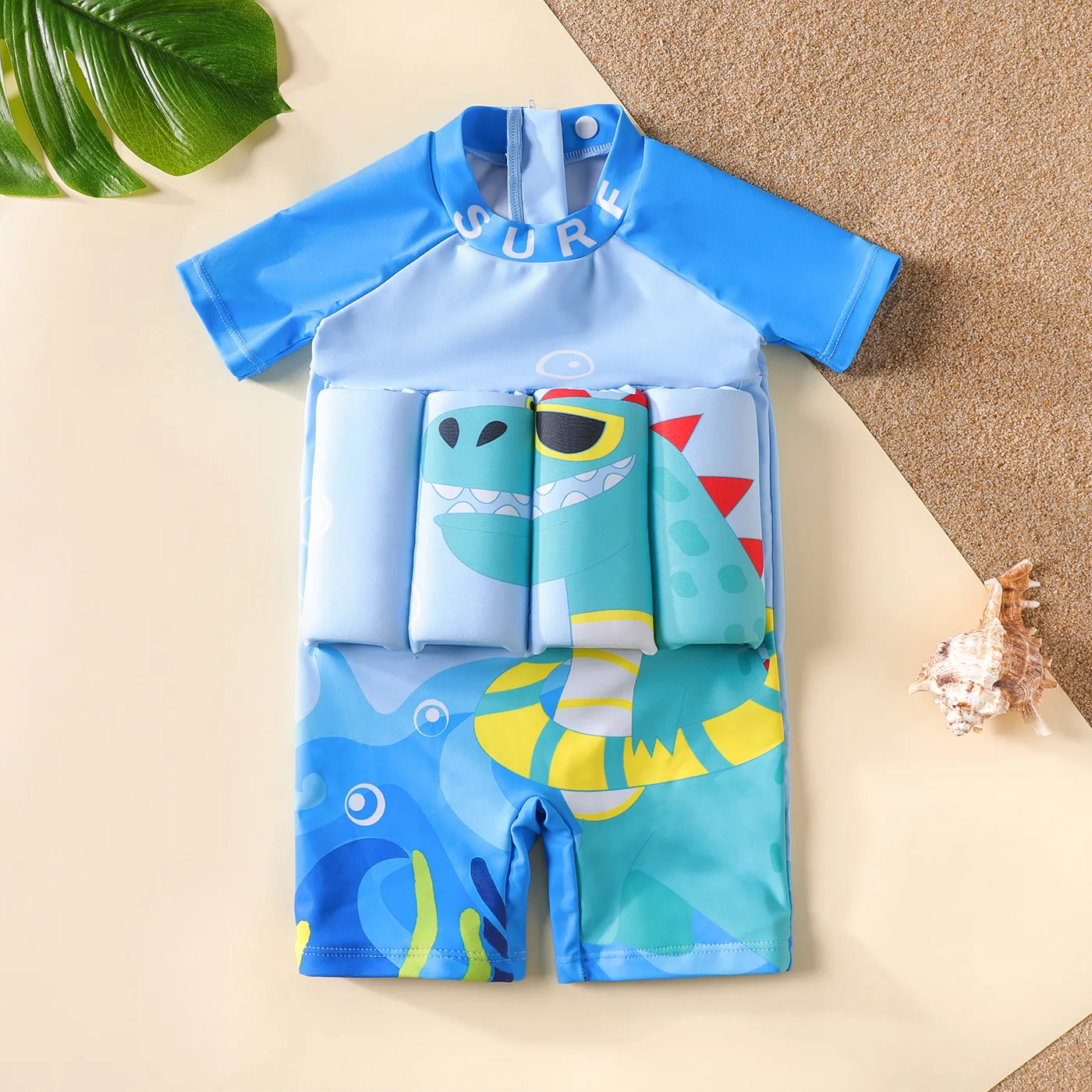 Baby Boy Dinosaur Pattern Short-sleeve Float One Piece Swimsuit Buoyancy Swimwear  image 1