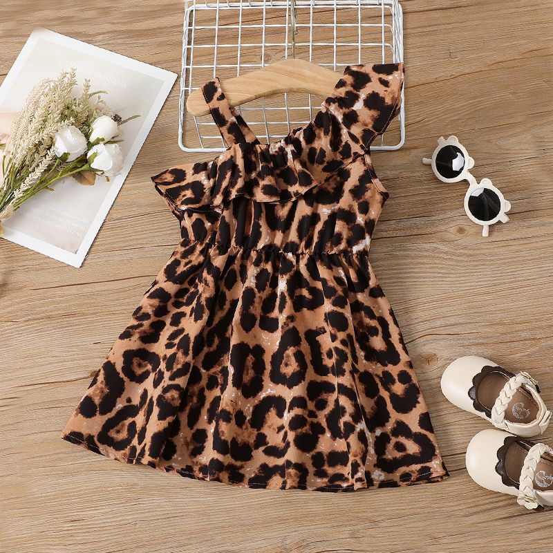 Toddler Girl Leopard Ruffled One-Shoulder Slip Dress