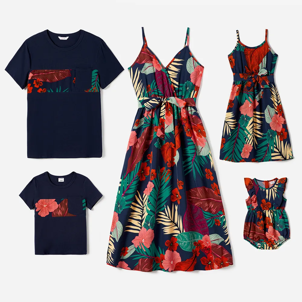 Family Matching Plant Floral Print Slip Dresses and Short-sleeve T-shirts Sets  big image 2