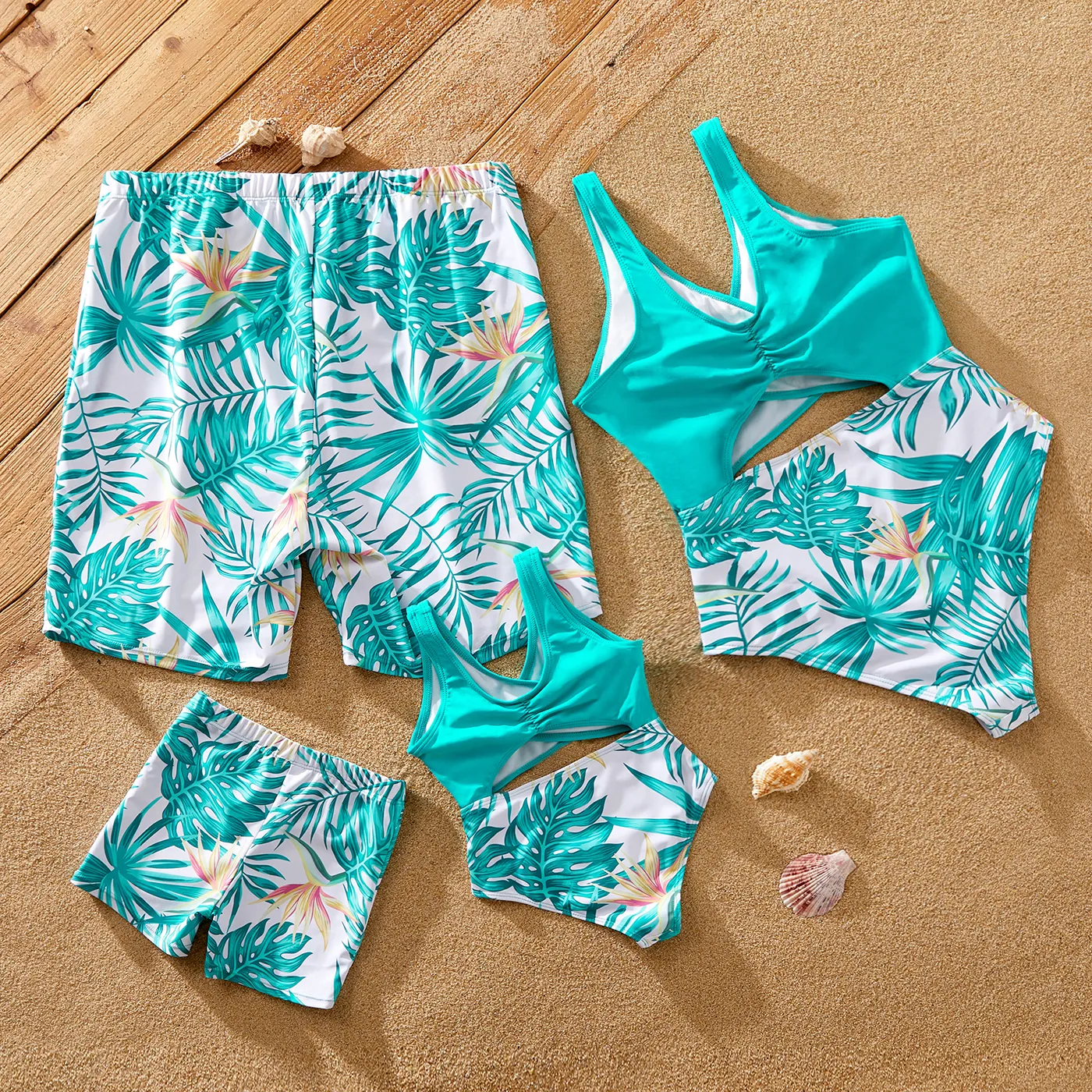Family Matching Plant Print Wrap One-piece Swimsuit or Swim Trunks Shorts  image 3